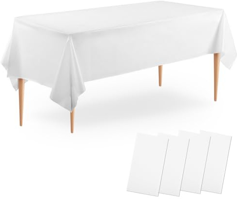 Zaxiva 4er-Pack PEVA Einweg Tischdecke Weiß, Wasserdicht Weiße Tischdecke für Rechteckige Tische, 137 x 274 cm Tischdecken für Geburtstage, Bankette, Abschlussfeiern, Hochzeits Dekorationen