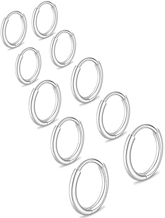 5 Paar Piercing Creolen Set,Silber 925 Hypoallergen Ohrringe Rund Selber Machen Ohrring Set,Kleine Silberne Creolen für Mehrere Piercings Damen Schmuck 6/6/8/8/10 MM