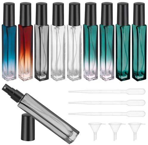 ViEinkaufen 10 botellas recargables atomizadoras de perfume de 10 ml con cuentagotas de embudo, mini botellas dispensadoras de perfume de viaje a prueba de fugas para viajes, vacaciones, uso diario