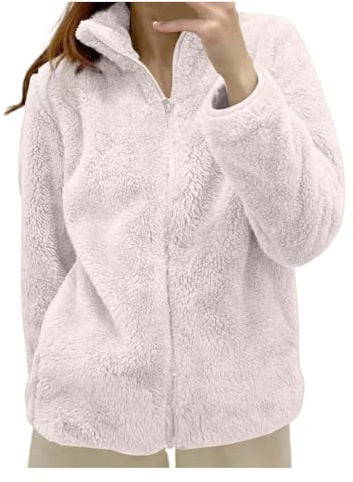 RUIRUILICO Veste Polaire Femme Zippé Col Montant Chaud Gilet Imitation Peau de Mouton Hiver Manches Longues Décontracté Classique Sherpa Manteaux Couleur Unie