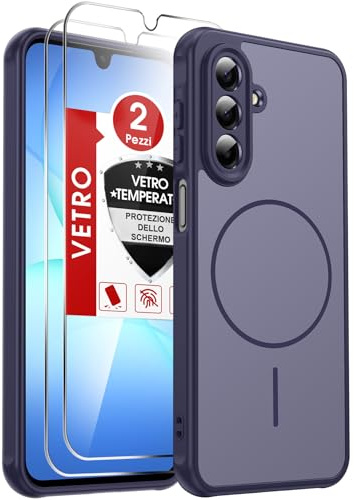 LeYi Cover Magnetica per Samsung Galaxy A17 5G con 2 Vetro Temperato, Custodia per Samsung A 17 Protezione Fotocamera Anti-Impronte Resistente Antigraffi TPU Bumper Antiurto Protettiva Case, Blu