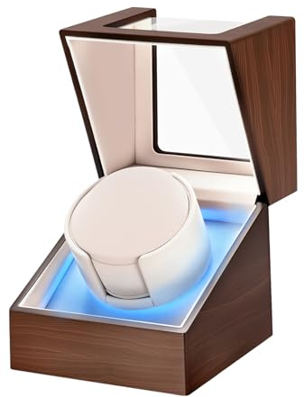 BEKESIN Watch Winder for Automatic Watches, Ultra Quiet Japanese Motor (<5 db), Premium Self Winding Rotating Wooden Watch Case with Soft Blue Ambient Light, Gifts for Him/Her/Dad (Brown, One)