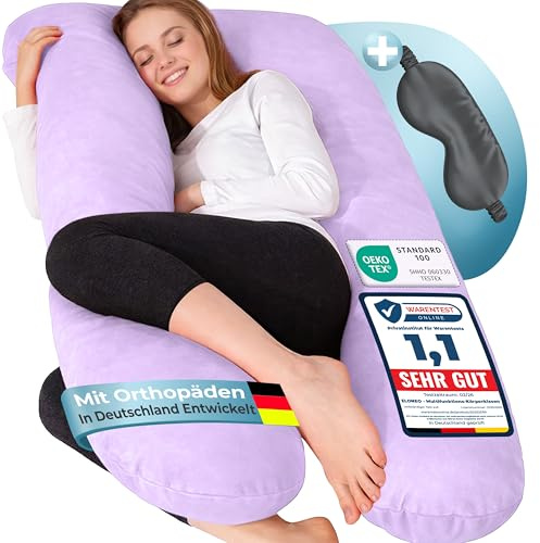ELONEO NEU Seitenschläferkissen mit Bezug | Stillkissen | Schwangerschaftskissen XXL | Pregnancy Pillow | Komfortkissen für die Schwangerschaft | Lesekissen waschbar, lila