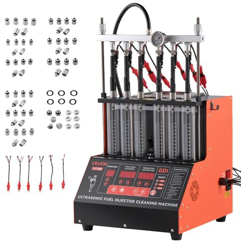 VEVOR Nettoyeur et Testeur d’Injecteurs Essence avec 9 Modes de Test, Banc de Test et de Nettoyage d'Injecteurs par Ultrasons à 6 Cylindres, pour Voiture Atelier, Compatible avec EFI/FSI/GDI