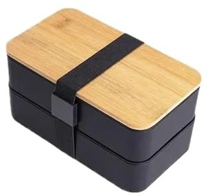 DHYUACN Caja De Madera Para Bento Fiambrera Bento for adultos, contenedor de almacenamiento alimentos 2 niveles con cubiertos for niños/niños, apto for microondas y lavavajillas(BLACK)