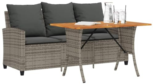 Generico Divano da Giardino a 3 Posti Cuscini&Tavolo Grigio Polyrattan,Divani da Giardino