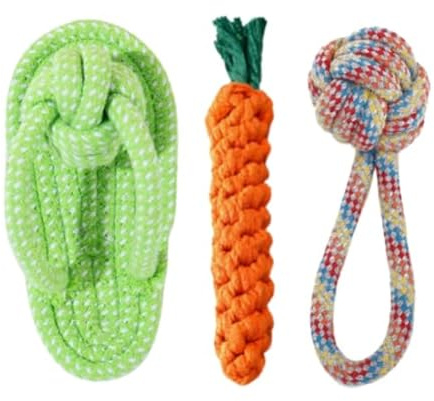 Vyloky 3-delat hundleksaksset, plysch med pipande boll, valpleksak, tuggleksak för små medelstora hundar, set med bomullsrep, morot, majs, kyckling (R260309CWWJthd)