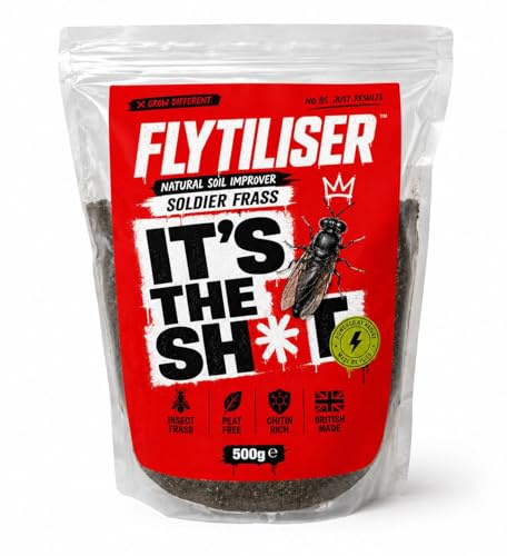 Flytiliser Soldier Frass 500g | Black Soldier Fly Soil Improver | Natural Plant Fertiliser for Gardens, Lawns, Pots, Beds & Borders | Peat Free, Chitin Rich, UK Made Soil Booster