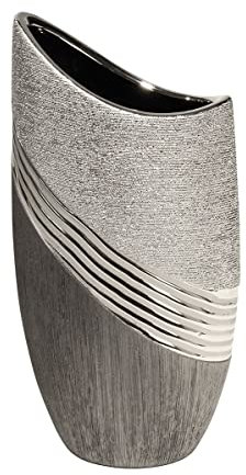 Moderne Dekovase Blumenvase Tischvase aus Keramik silber/grau Höhe 30 cm