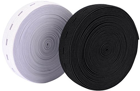 Outus WedDecor Knopflochband, glatte Oberfläche, sehr langlebig, hochwertiges Elastikband zum Nähen, Stricken, Kunst- und Bastelzubehör, Schwarz und Weiß, 5 m x 20 mm