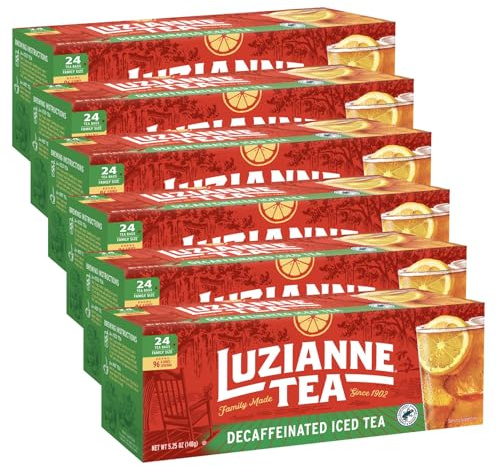 Luzianne Decaffeinated Iced Tea Bags, Family Size, 24ct Box (Pack of 6)