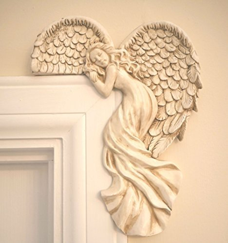 Garden Mile Modern Ivory Angel Wings Door Frame Ornament - Vintage Shabby Chic Style Resin Right Angle Wall Sculpture Ornament - Christmas Decorations, Ideal for Garden, Weddings, Home Decor (25cm)