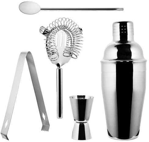 BUTLERS 5tlg. Cocktailset 27x27x5 cm Edelstahl - Manhattan Lounge | Farbe Silber - Mixbecher für Drinks & Kaltgetränke - Bar-Shaker zum Mischen & Kühlen - Glatte Oberfläche