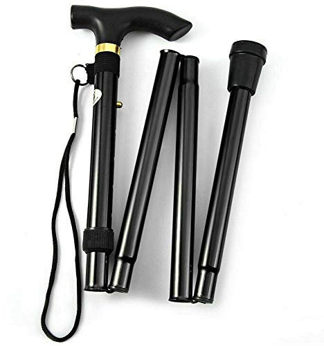 KAV Canne de Marche Pliable et Extensible en Hauteur Facile à régler - Légère, Flexible et Durable - Aide à la mobilité - Canne de Marche Pliable (Noir)