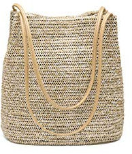 Ulisty Damen Klein Strohtasche Weben Tote Tasche Schultertasche Tragetasche Beuteltasche Handtasche Khaki