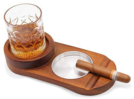 Portacenere per sigari, vassoio in vetro da whisky e portacigari, posacenere in legno, slot per contenere sigari, regalo per lui, marito, fidanzato, papà, zio, capo, collega, anniversario,