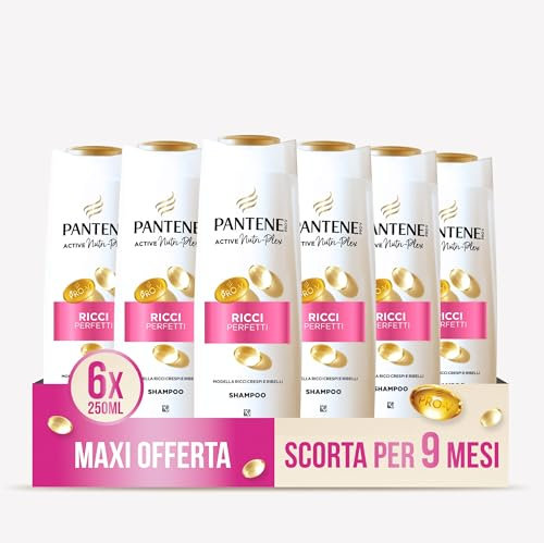 Pantene Pro-V Shampoo Ricci Perfetti per Ricci Crespi e Ribelli, Deterge e Protegge i Legami del Capello per Capelli dall'Aspetto Sano, Senza Olio Minerale e Coloranti, Maxi Formato 6 x 250 ml