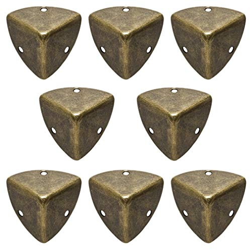 CUTOOP 8Pcs Vintage Corner Protectors Triangle Bronze Furniture Three-Sided Corner Brackets Decorative Wooden Jewelry Chest Wine Case Gift Box Cabinet Accessories Corner Guard Edge with Screw (Small)