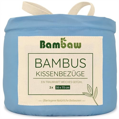 Bambaw Federe in bambù 50x75 cm, Confezione da 2, Biancheria da letto antiacaro, Federa cuscino anti acne, Federa cuscino rinfrescante per dormire d’estate, Federe di bambu (Azzurro)