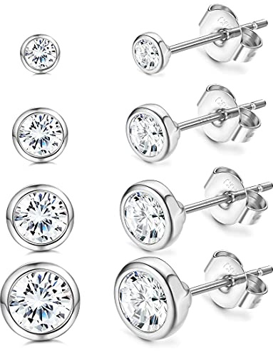 JeweBella 4 Paires Boucles D'oreilles Femme Petites Boucles D'oreilles Argent Sterling avec Zirconium Cubique Clous D'oreilles pour Femmes Hommes Cartilage Tragus Or/Rose Or/Argent