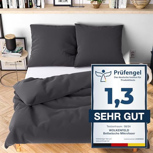 Wolkenfeld Winter Bettwäsche 155x220 cm – Anthrazit - kuschlig weich & bügelfrei – ÖKO-TEX Zertifiziert – Mikrofaser Bettwäsche-Sets 1x Bettbezug 155 x 220 + 1x Kissenbezug 80x80