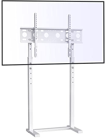 unho White Floor TV Stand for 32-65 Inch, Support 40kg, Max VESA 600x400 | Against Wall, 3 Height Adjustable, VESA 100 x 100-600 x 400mm, 144.5cm Tall, Steel Frame