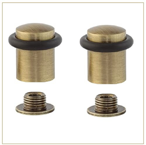 EVI Herrajes | Lot De 2 Butées De Porte | 20 x 29 mm | Base filetée | Caoutchouc Noir En Silicone Naturel | Laiton Finition Cuir Vieilli | Outils, Vis + Cheville De Fixation Compris | Mod. I-138CBCU