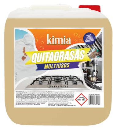 KIMIA - Quita Grasas Multiusos 5L | Quitagrasas Multisuperficies | Desengrasante Profesional | Elimina Grasa y Suciedad | Para Cocinas, Motores, Maquinaria y Suelos Industriales | Todas Superficies