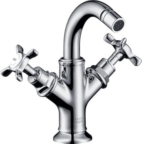 hansgrohe AXOR Montreux 2-Griff-Bidetarmatur, Zugstangen-Ablaufgarnitur, 16520950, Farbe: Brushed Brass