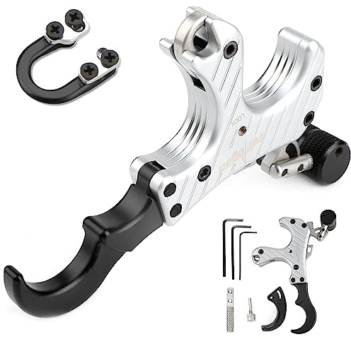 HNZMDY Bogenschießen Spannhilfen Bogen Release Daumen Trigger für Compound Bogen 3 oder 4 Finger Release Aids Einstellbar mit Metall D Loop (Silber)