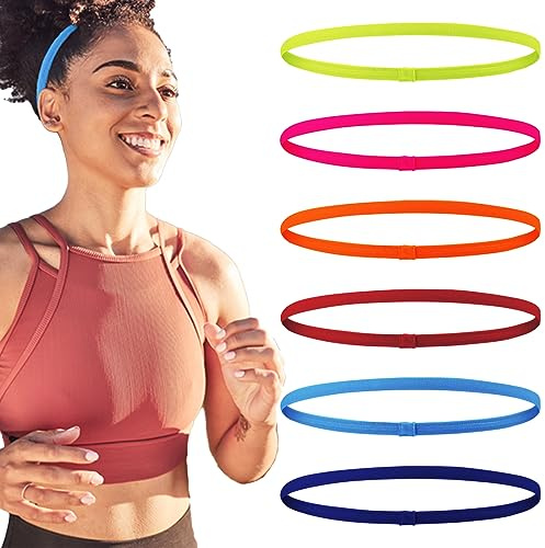 Fascia Sportiva Sottile, 6 Pezzi Fasce Elastiche Antiscivolo, Fasce per Capelli Sportive in Silicone Sottili, Fasce Elastiche Antiscivolo per Donne, Donne, Uomini, Ragazze, Bambini, 6 Colori