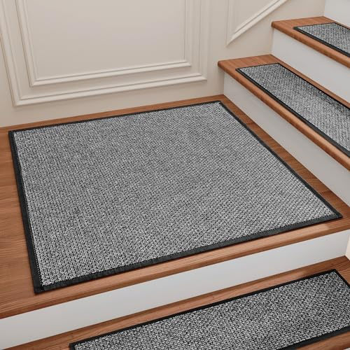 Stair Treads Carpet for Wooden Steps, Non Slip Landing Mat Rug Whit Rubber Backing, Polyester Soft Stairs Resistant Indoor Skid Runner Safety Rugs for Family, Absorbent Washable 31 x 31 Dark Gray