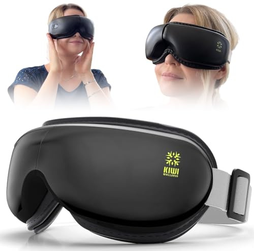 Kiwi Augenmassagegerät mit Wärme und Puls, lindert Migräne-Kopfschmerzen und hilft Ihnen beim Schlafen, fünf Massagemodi mit Bluetooth-Musik, schwarze Farbe, ideal als Geschenk für Männer und Frauen