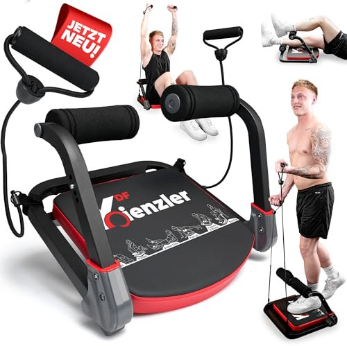 DF Kienzler Fitnessgerät für Zuhause - Bauchtrainer - Bauchmuskeltrainer, Rückentrainer, Home Gym - Zusammenklappbar [inkl. 2 Widerstandsbändern] Training, Sportgerät für Ganzkörper, Workout