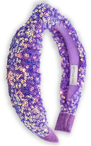 FROG SAC Sequin Knot Headband for Girls, Purple Knotted Hair Bands Accessories for Kids, Sparkly Iridescent Little Girl Headbands, Cute Fashion Hairbands for Tweens Stocking Stuffers for Children