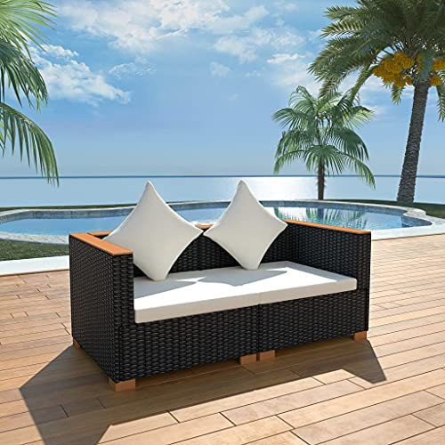MNISDFL Gartenlounge Biertischgarnitur Terrassenmöbel Gartensofa Poly Rattan Schwarz