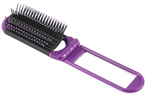 Porceosy Compact Travel Hairbrush Foldable Women Portable Folding Hair Brush with Mirror Soft Bristles Scalp Massage Anti-static Travel-friendly Detangling Purple