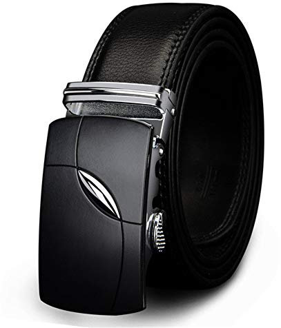 LVUNZJCA Gürtel für Herren Gürtel for Männer Leder elegante Gürtel mit automatischer Gleitschnalle Einstellbare Schwarz Geschenk for Business-Anzug Arbeit oder Zeitskleidung für Jeans, lässig(110cm)