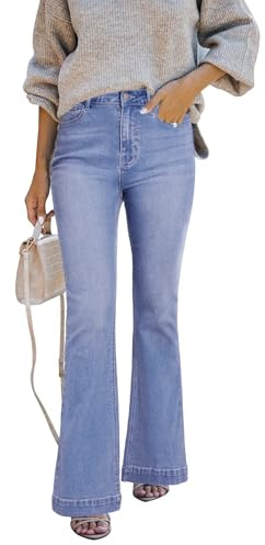 STARBILD Flared Fit Jeans con Tasche Bootcut Donna, High Rise Pantaloni Vita Alta Leggings a Zampa, Tasca con Patta - Blu Chiaro M
