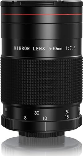 Lightdow Téléobjectif Miroir 500mm f/7,5 - Mise au Point Manuelle (MF) Objectif Miroir pour Canon Rebel T8i T7 T7i T6 SL3 SL2 4000D 2000D 1300D 850D 90D 80D 77D 70D 5D4 6D2 DSLR Caméras