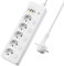 Ciabatta elettrica a 5 prese, commutabile singolarmente, multipresa con 2 USB A e 2 USB C, presa di distribuzione 5 scomparti con interruttore, ciabatta a parete con cavo di prolunga da 2 m, PD 20 W –
