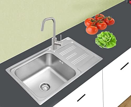 Omeere,75x45x18, Küchenspüle, Edelstahl 304 Materialdicke 0,8 mm,Spülbecken,Spüle, Einbauspüle,eckig 1 Becken, Kleine Küche (Ablagefläche rechts)