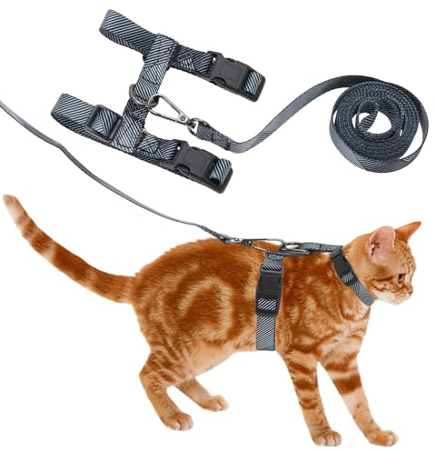 CAPASTEC Katzen-Geschirr Und Leine Set Grau 1 Set Für Spaziergänge | Grau, Material Nylon, Halsumfang 20-31cm, Brustumfang 26-43cm, Verstellbar, Atmungsaktiv, Für Reisen, Tierarztbesuche