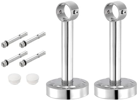 QUARKZMAN 2 Juego Soportes de Montaje en Techo de 5.91 Pulgadas para Tubo de 1.02 Pulgadas, Soportes de Barra de Cortina de Acero Inoxidable para Armario Baño, Plateado