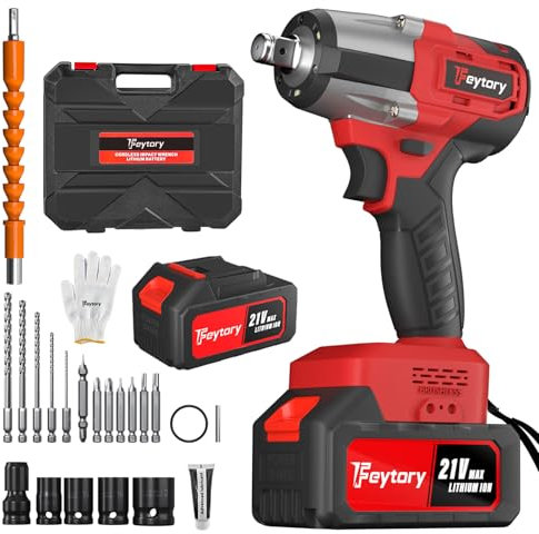 AutoBaBa Cordless Impact Wrench 1/2 Inch（550N.m）, Brushless Motor Impact Wrench, 2500RPM Variable Speeds, 1/2 Impact Gun w/ 4.0 Battery, 4 Sockets, 12pc Drill Set, Storage Tool Box for Car, Home