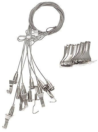 Tofficu Kit De Alambre De Acero Inoxidable para Colgar Cuadros y Espejos Ajustable, Gancho Resistente 30 Kg, Metal, 10 Unidades, para Uso Galería y Exposición Artística