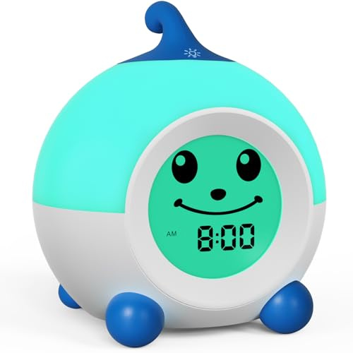 I·CODE Toddler Alarm Clock, Children's Sleep Trainer with Red Green Light,Toddler Sleep Aid Night Light with Auto-Off Timer, Ideal Gift for 2-9 Years Old Younger Children (Blue)