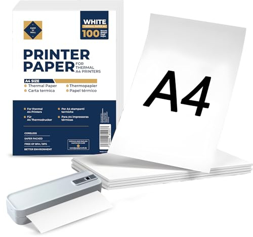Papp'n'Roll Thermodrucker Papier A4,100 Blatt, BPA-frei, Kompatibel mt den meisten A4 Drucker
