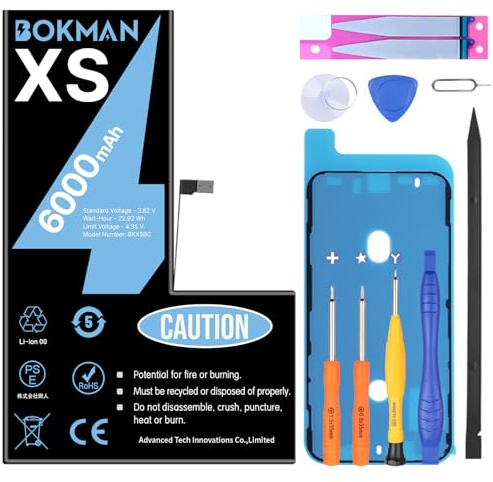bokman Akku für iPhone XS, Lithium-Polymer-Akku mit Hohe Kapazität 6000mAh mit Reparatur-Werkzeug-Kits