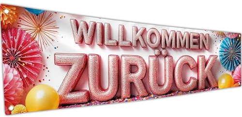 Willkommen Zurück Banner 180 x 40 cm – Herzlich Willkommen Girlande – Willkommen Zuhause Deko – Lebendiger Digitaldruck – 110 Den Polyester – Doppelnaht